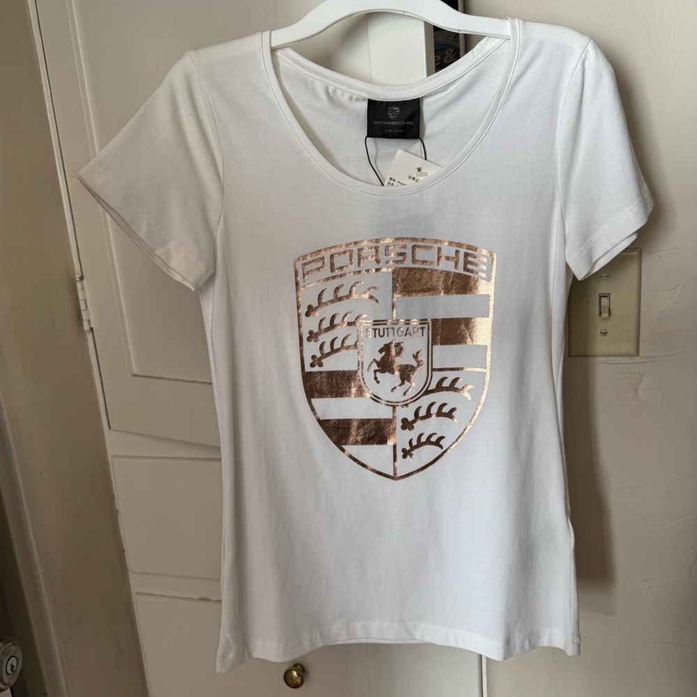 Women’s Porsche White and Rose Gold T-Shirt